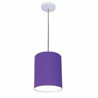 Lustre Luminária Pendente Vivare Free Lux Pe-4104br Cúpula Em Tecido 15x25cm Roxo Canopla Branca E Fio Cristal - 1