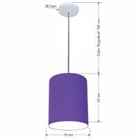 Lustre Luminária Pendente Vivare Free Lux Pe-4104br Cúpula Em Tecido 15x25cm Roxo Canopla Branca E Fio Cristal - 2