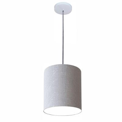 Lustre Luminária Pendente Vivare Free Lux Pe-4104br Cúpula Em Tecido 15x25cm Rustico-cinza Canopla Branca E Fio Cristal