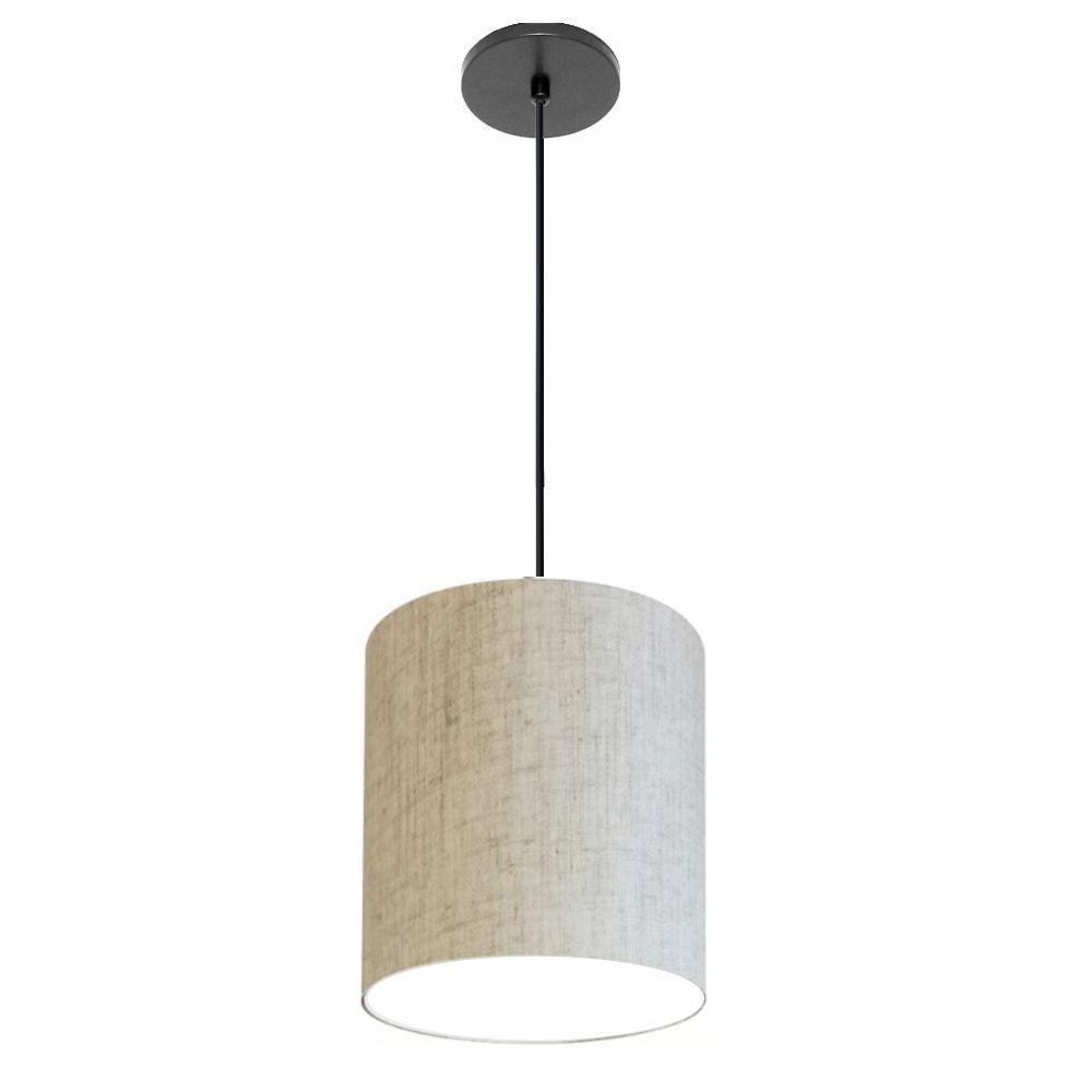Lustre Luminária Pendente Vivare Free Lux Pe-4104pr Cúpula Em Tecido 15x25cm Rustico-bege Canopla Preta E Fio Preto - 1