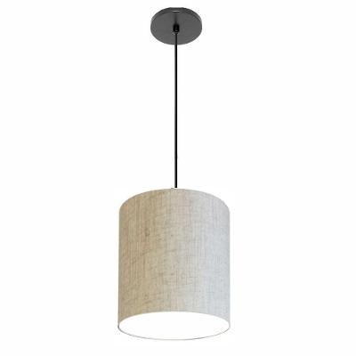Lustre Luminária Pendente Vivare Free Lux Pe-4104pr Cúpula Em Tecido 15x25cm Rustico-bege Canopla Preta E Fio Preto