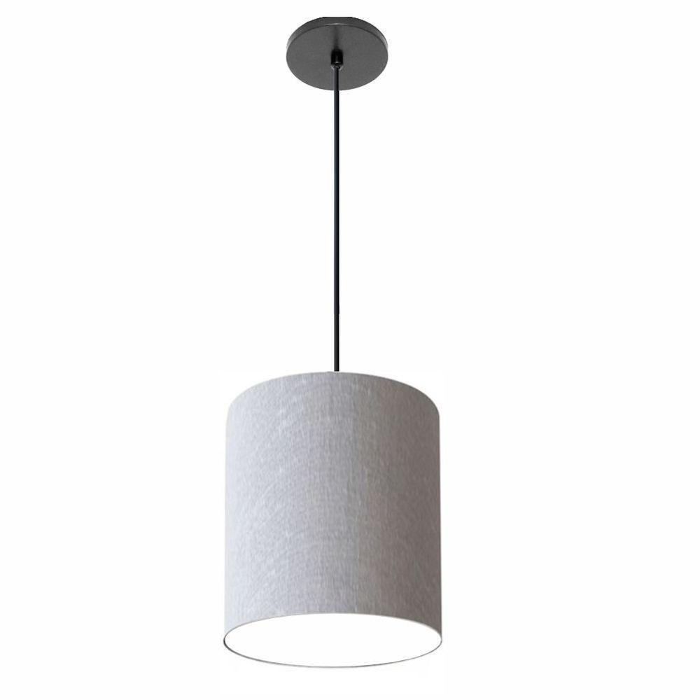 Lustre Luminária Pendente Vivare Free Lux Pe-4104pr Cúpula Em Tecido 15x25cm Rustico-cinza Canopla Preta E Fio Preto - 1