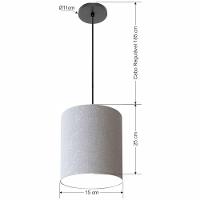 Lustre Luminária Pendente Vivare Free Lux Pe-4104pr Cúpula Em Tecido 15x25cm Rustico-cinza Canopla Preta E Fio Preto - 2