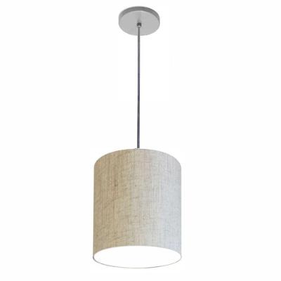 Lustre Luminária Pendente Vivare Free Lux Pe-4104cz Cúpula Em Tecido 15x25cm Rustico-bege Canopla Cinza E Fio Cristal