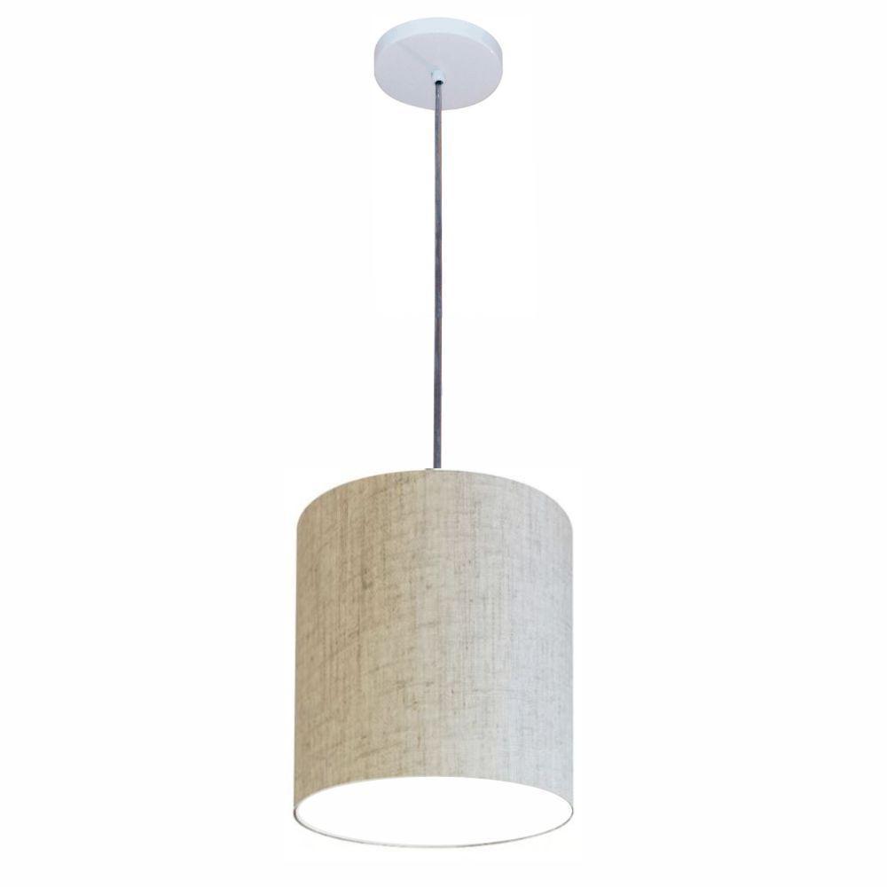 Lustre Luminária Pendente Vivare Free Lux Pe-4104br Cúpula Em Tecido 15x25cm Rustico-bege Canopla Branca E Fio Cristal - 1