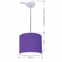 Lustre Luminária Pendente Vivare Free Lux Pe-4105br Cúpula Em Tecido 20x22cm Roxo Canopla Branca E Fio Cristal - 2