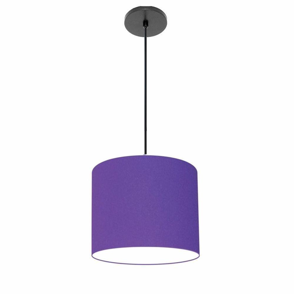 Lustre Luminária Pendente Vivare Free Lux Pe-4105pr Cúpula Em Tecido 20x22cm Roxo Canopla Preta E Fio Preto - 1