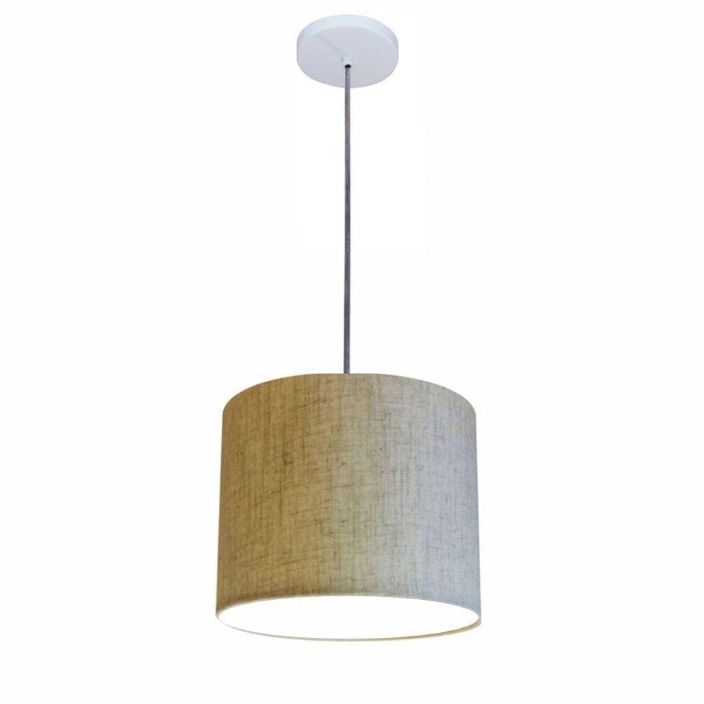Lustre Luminária Pendente Vivare Free Lux Pe-4105br Cúpula Em Tecido 20x22cm Rustico-bege Canopla Branca E Fio Cristal - 1