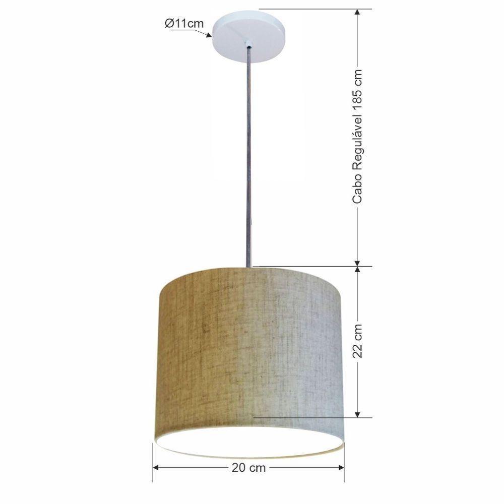 Lustre Luminária Pendente Vivare Free Lux Pe-4105br Cúpula Em Tecido 20x22cm Rustico-bege Canopla Branca E Fio Cristal - 2
