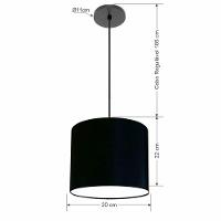 Lustre Luminária Pendente Vivare Free Lux Pe-4105pr Cúpula Em Tecido 20x22cm Preta Canopla Preta E Fio Preto - 2