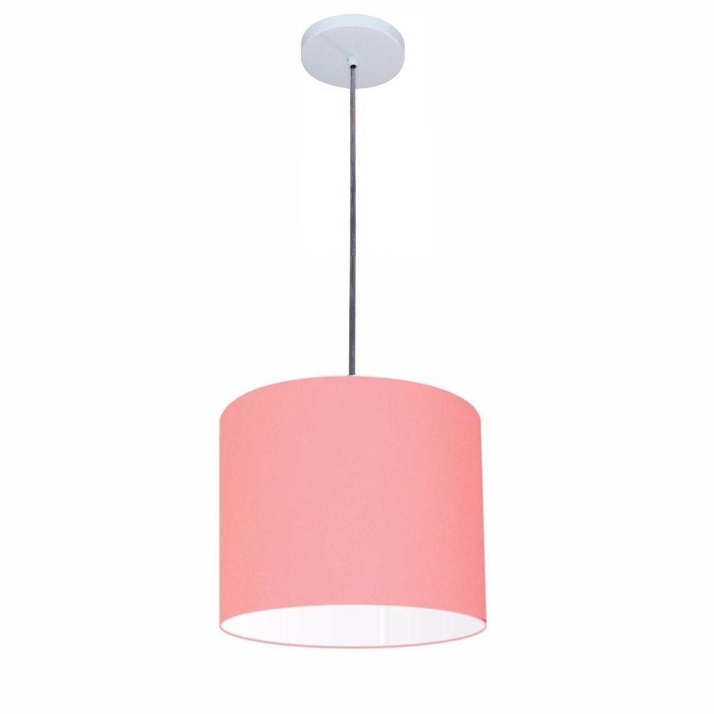 Lustre Luminária Pendente Vivare Free Lux Pe-4105br Cúpula Em Tecido 20x22cm Rosa-tela Canopla Branca E Fio Cristal - 1