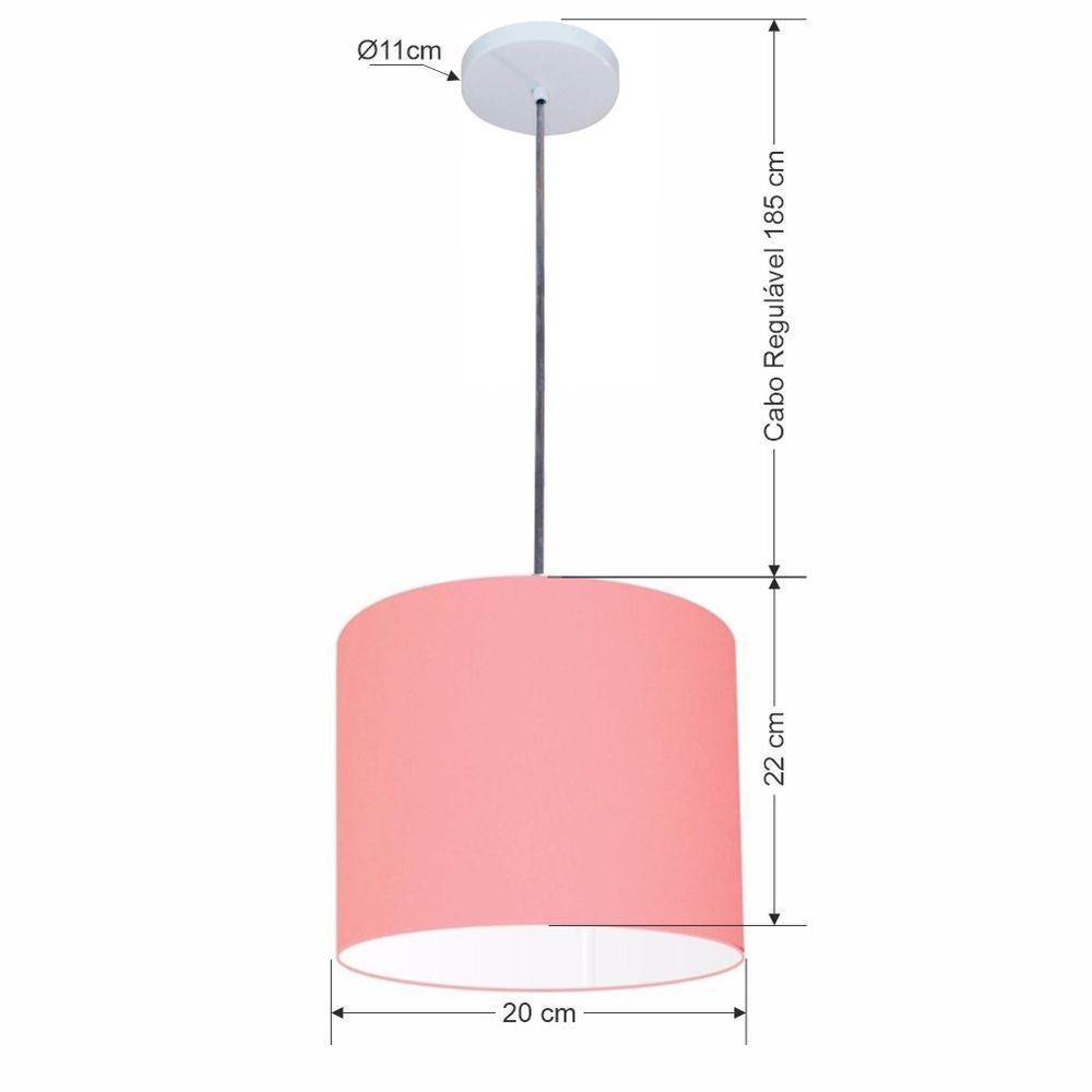 Lustre Luminária Pendente Vivare Free Lux Pe-4105br Cúpula Em Tecido 20x22cm Rosa-tela Canopla Branca E Fio Cristal - 2