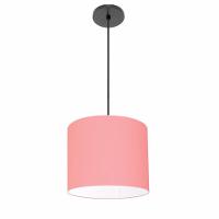 Lustre Luminária Pendente Vivare Free Lux Pe-4105pr Cúpula Em Tecido 20x22cm Rosa-tela Canopla Preta E Fio Preto - 1