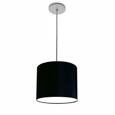 Lustre Luminária Pendente Vivare Free Lux Pe-4105cz Cúpula Em Tecido 20x22cm Preta Canopla Cinza E Fio Cristal
