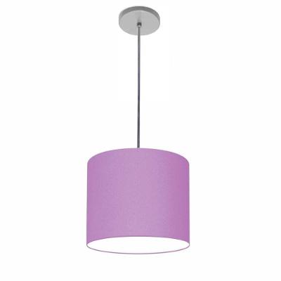 Lustre Luminária Pendente Vivare Free Lux Pe-4105cz Cúpula Em Tecido 20x22cm Lilás Canopla Cinza E Fio Cristal