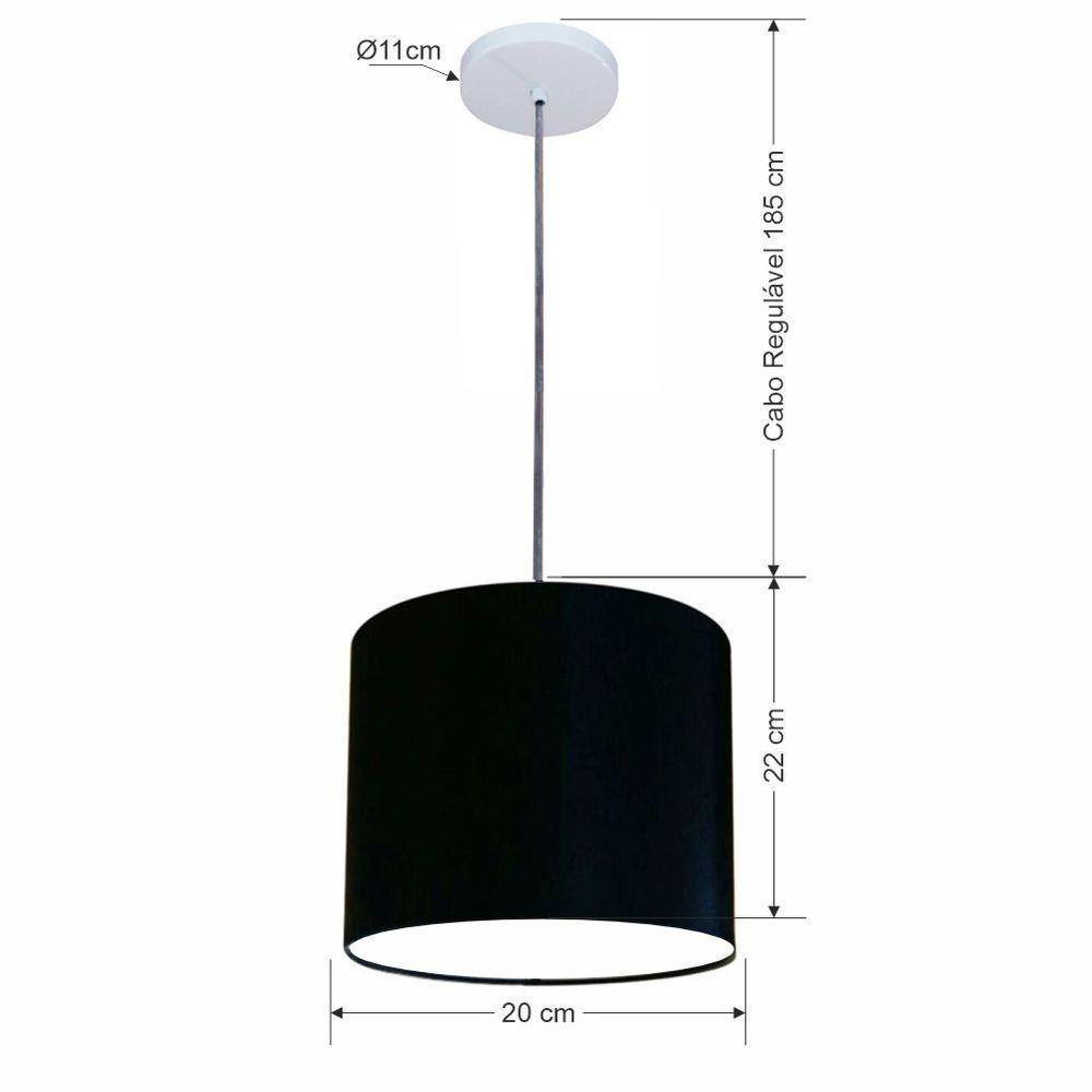 Lustre Luminária Pendente Vivare Free Lux Pe-4105br Cúpula Em Tecido 20x22cm Preta Canopla Branca E Fio Cristal - 2