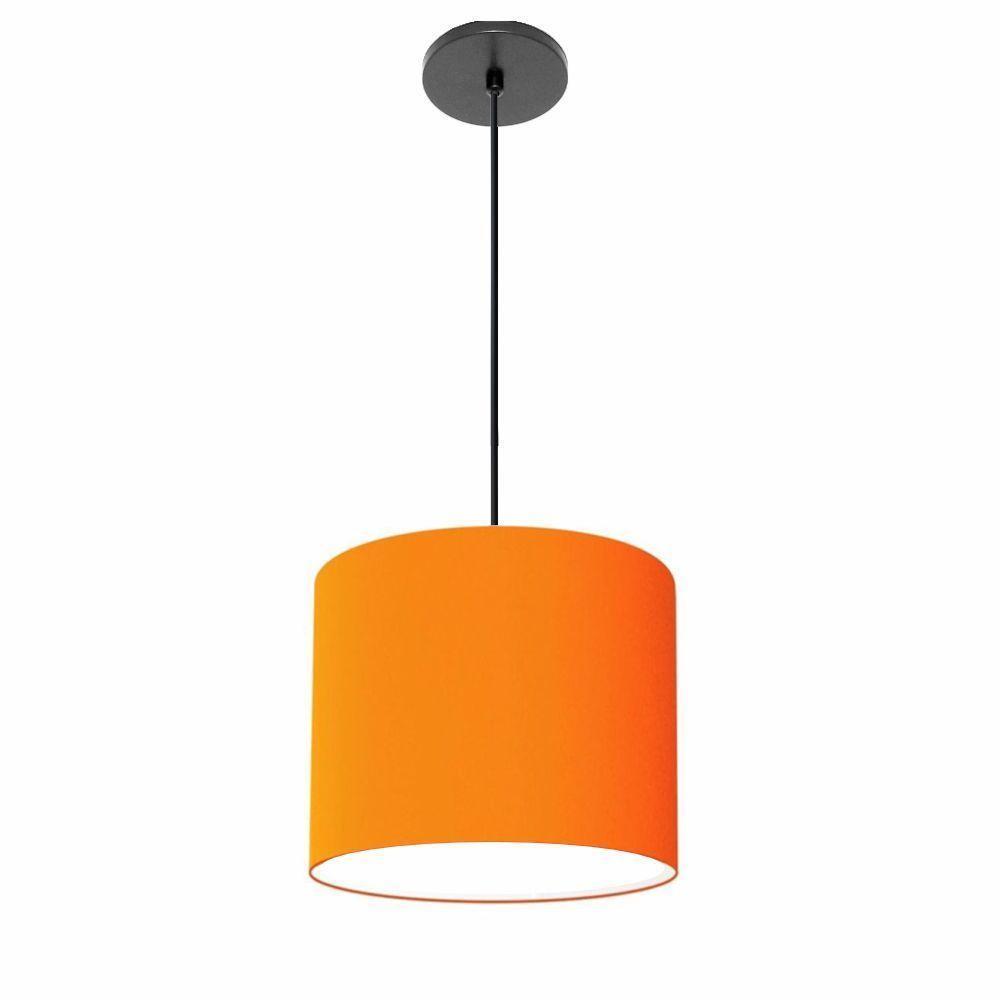 Lustre Luminária Pendente Vivare Free Lux Pe-4105pr Cúpula Em Tecido 20x22cm Laranja Canopla Preta E Fio Preto - 1