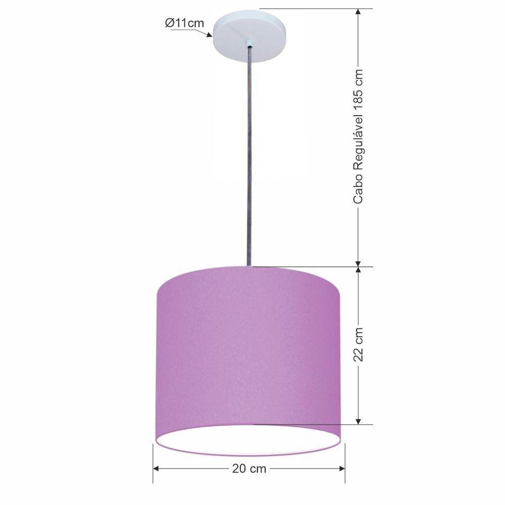 Lustre Luminária Pendente Vivare Free Lux Pe-4105br Cúpula Em Tecido 20x22cm Lilás Canopla Branca E Fio Cristal - 2