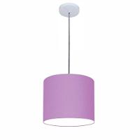 Lustre Luminária Pendente Vivare Free Lux Pe-4105br Cúpula Em Tecido 20x22cm Lilás Canopla Branca E Fio Cristal - 1