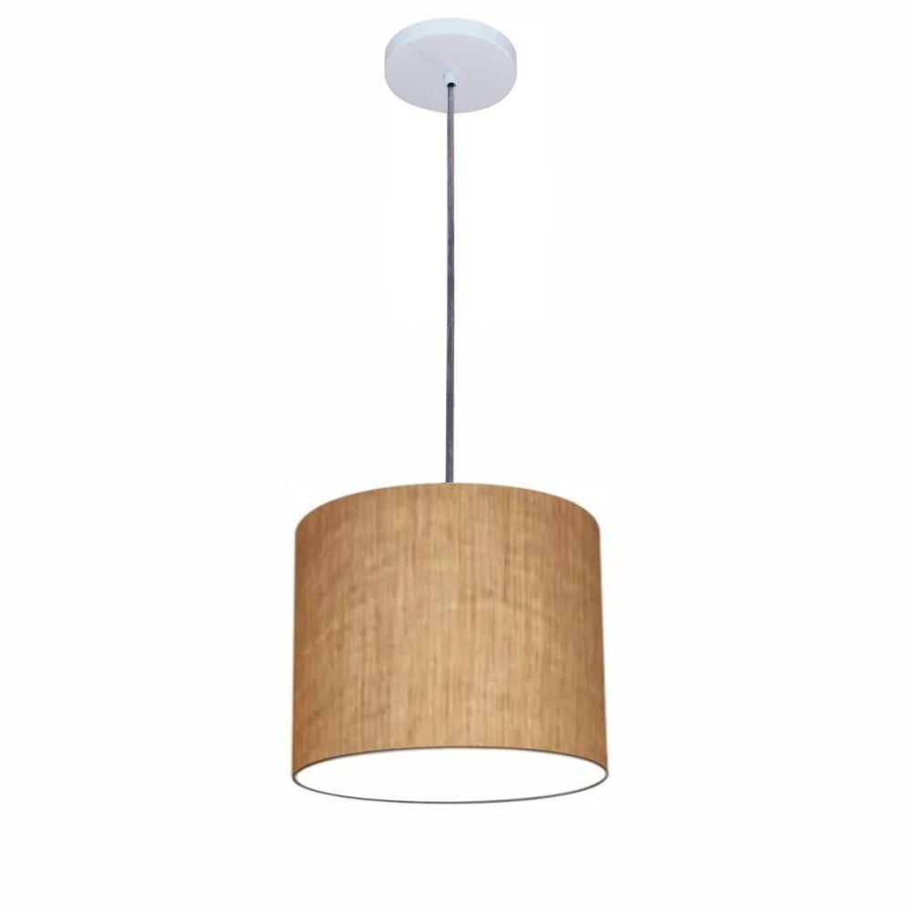 Lustre Luminária Pendente Vivare Free Lux Pe-4105br Cúpula Em Tecido 20x22cm Palha Canopla Branca E Fio Cristal - 1