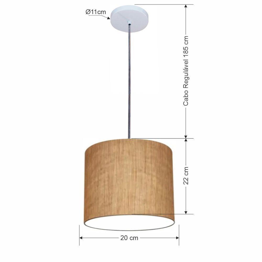 Lustre Luminária Pendente Vivare Free Lux Pe-4105br Cúpula Em Tecido 20x22cm Palha Canopla Branca E Fio Cristal - 2