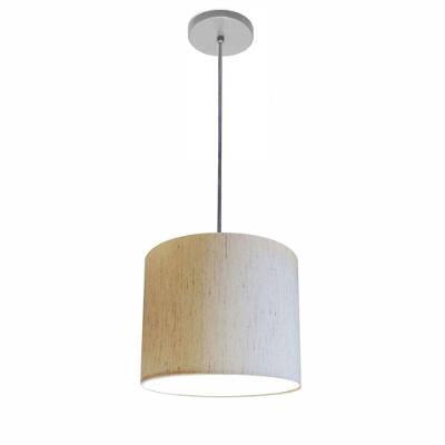 Lustre Luminária Pendente Vivare Free Lux Pe-4105cz Cúpula Em Tecido 20x22cm Linho Bege Canopla Cinza E Fio Cristal