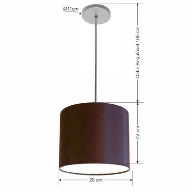 Lustre Luminária Pendente Vivare Free Lux Pe-4105cz Cúpula Em Tecido 20x22cm Café Canopla Cinza E Fio Cristal