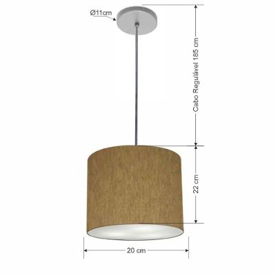 Lustre Luminária Pendente Vivare Free Lux Pe-4105cz Cúpula Em Tecido 20x22cm Cáqui Canopla Cinza E Fio Cristal