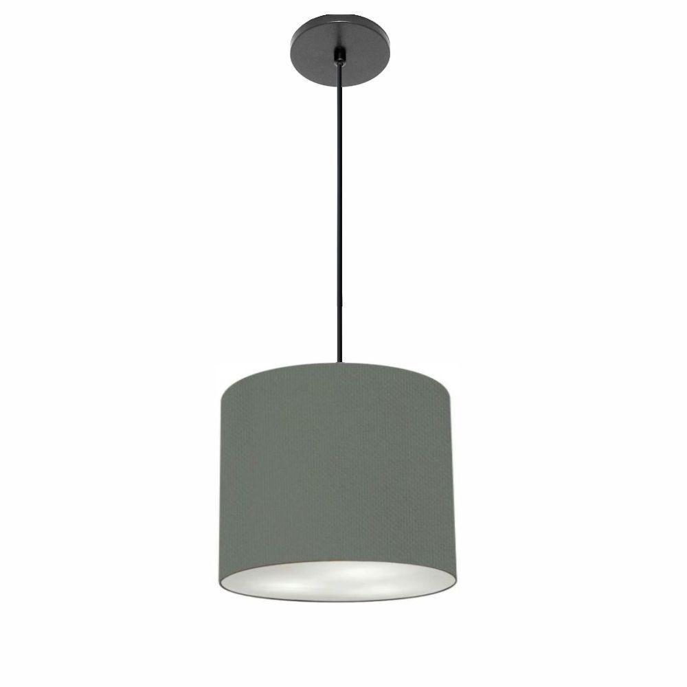 Lustre Luminária Pendente Vivare Free Lux Pe-4106pr Cúpula Em Tecido 20x25cm Cinza-escuro Canopla Preta E Fio Preto - 1