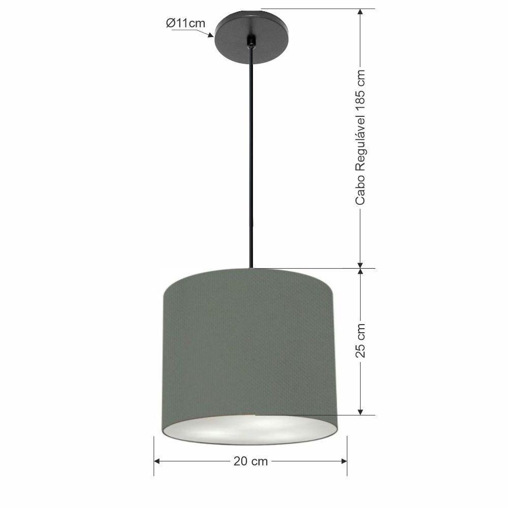 Lustre Luminária Pendente Vivare Free Lux Pe-4106pr Cúpula Em Tecido 20x25cm Cinza-escuro Canopla Preta E Fio Preto - 2
