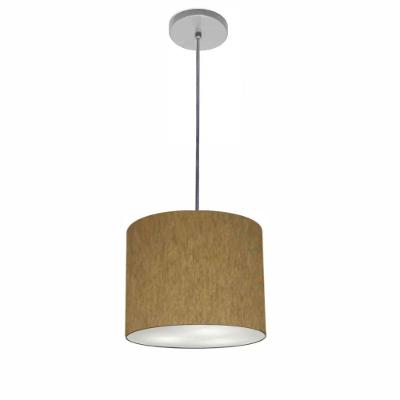 Lustre Luminária Pendente Vivare Free Lux Pe-4106cz Cúpula Em Tecido 20x25cm Cáqui Canopla Cinza E Fio Cristal