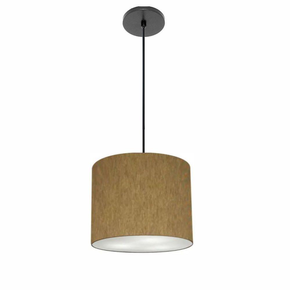 Lustre Luminária Pendente Vivare Free Lux Pe-4106pr Cúpula Em Tecido 20x25cm Cáqui Canopla Preta E Fio Preto - 1