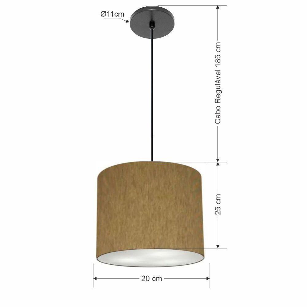 Lustre Luminária Pendente Vivare Free Lux Pe-4106pr Cúpula Em Tecido 20x25cm Cáqui Canopla Preta E Fio Preto - 2