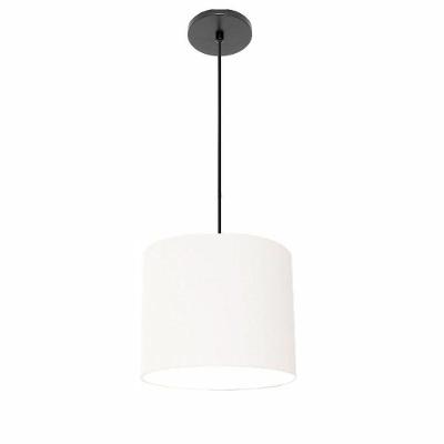 Lustre Luminária Pendente Vivare Free Lux Pe-4106pr Cúpula Em Tecido 20x25cm Branca Canopla Preta E Fio Preto