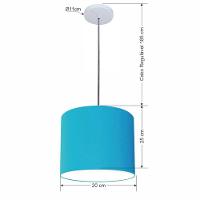 Lustre Luminária Pendente Vivare Free Lux Pe-4106br Cúpula Em Tecido 20x25cm Azul-turquesa Canopla Branca E Fio Cristal - 2