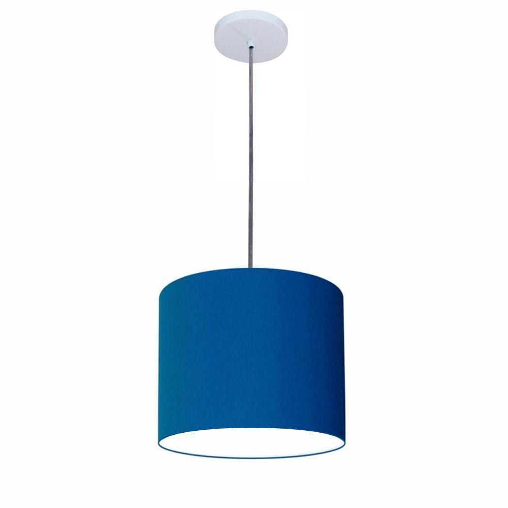 Lustre Luminária Pendente Vivare Free Lux Pe-4106br Cúpula Em Tecido 20x25cm Azul-marinho Canopla Branca E Fio Cristal - 1