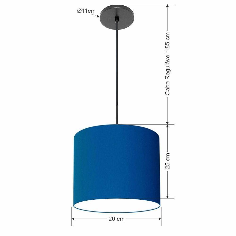Lustre Luminária Pendente Vivare Free Lux Pe-4106pr Cúpula Em Tecido 20x25cm Azul-marinho Canopla Preta E Fio Preto - 2