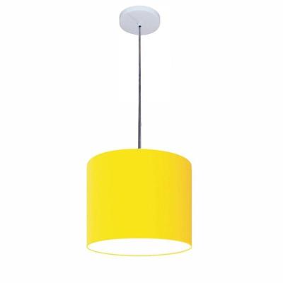 Lustre Luminária Pendente Vivare Free Lux Pe-4106br Cúpula Em Tecido 20x25cm Amarelo Canopla Branca E Fio Cristal