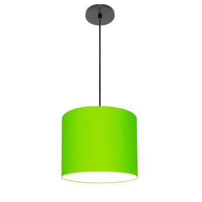 Lustre Luminária Pendente Vivare Free Lux Pe-4105pr Cúpula Em Tecido 20x22cm Verde-limão Canopla Preta E Fio Preto