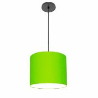 Lustre Luminária Pendente Vivare Free Lux Pe-4105pr Cúpula Em Tecido 20x22cm Verde-limão Canopla Preta E Fio Preto - 1