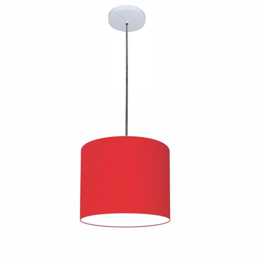 Lustre Luminária Pendente Vivare Free Lux Pe-4105br Cúpula Em Tecido 20x22cm Vermelho Canopla Branca E Fio Cristal - 1