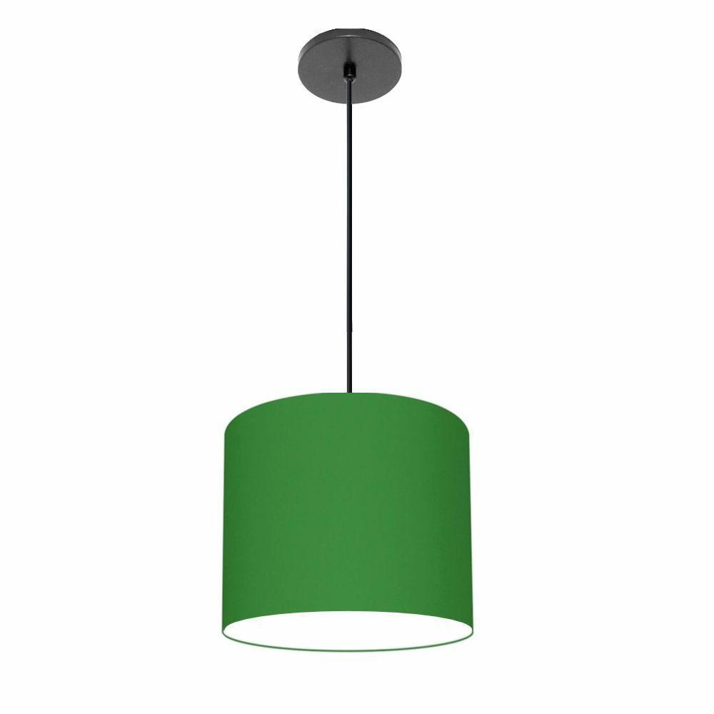 Lustre Luminária Pendente Vivare Free Lux Pe-4105pr Cúpula Em Tecido 20x22cm Verde-folha Canopla Preta E Fio Preto - 1