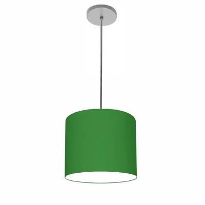 Lustre Luminária Pendente Vivare Free Lux Pe-4105cz Cúpula Em Tecido 20x22cm Verde-folha Canopla Cinza E Fio Cristal