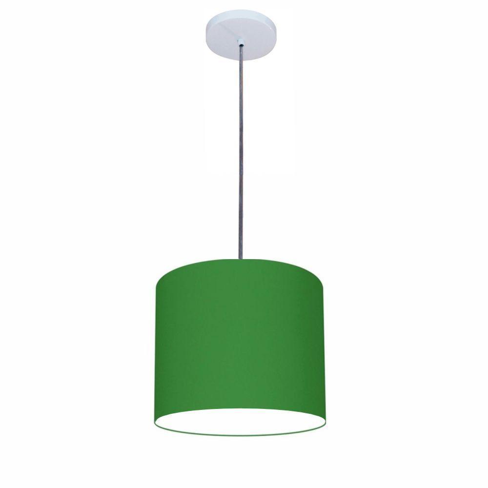 Lustre Luminária Pendente Vivare Free Lux Pe-4105br Cúpula Em Tecido 20x22cm Verde-folha Canopla Branca E Fio Cristal - 1