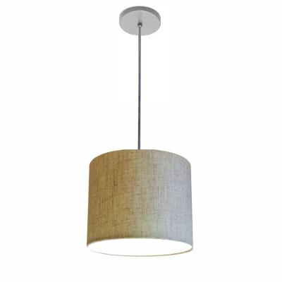 Lustre Luminária Pendente Vivare Free Lux Pe-4106cz Cúpula Em Tecido 20x25cm Rustico-bege Canopla Cinza E Fio Cristal