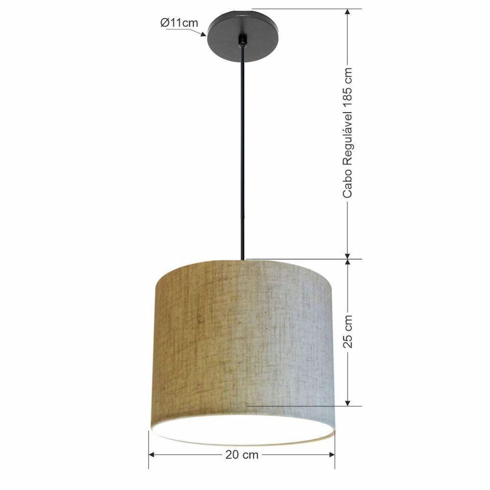 Lustre Luminária Pendente Vivare Free Lux Pe-4106pr Cúpula Em Tecido 20x25cm Rustico-bege Canopla Preta E Fio Preto - 2
