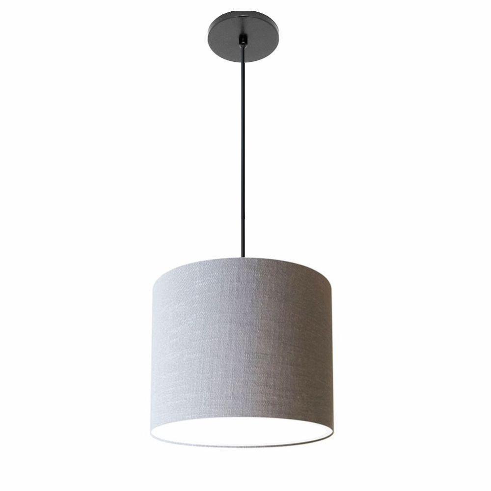 Lustre Luminária Pendente Vivare Free Lux Pe-4106pr Cúpula Em Tecido 20x25cm Rustico-cinza Canopla Preta E Fio Preto - 1