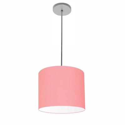 Lustre Luminária Pendente Vivare Free Lux Pe-4106cz Cúpula Em Tecido 20x25cm Rosa-tela Canopla Cinza E Fio Cristal