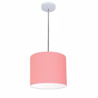 Lustre Luminária Pendente Vivare Free Lux Pe-4106br Cúpula Em Tecido 20x25cm Rosa-tela Canopla Branca E Fio Cristal - 1