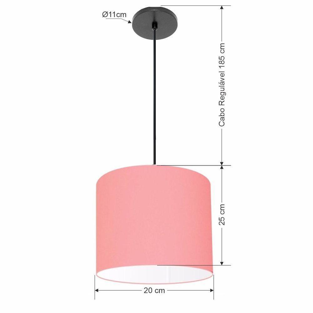 Lustre Luminária Pendente Vivare Free Lux Pe-4106pr Cúpula Em Tecido 20x25cm Rosa-tela Canopla Preta E Fio Preto - 2